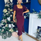 Darcie Flaired Sleeve Frill Midi Dress Burgundy