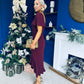Darcie Flaired Sleeve Frill Midi Dress Burgundy