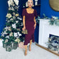 Darcie Flaired Sleeve Frill Midi Dress Burgundy