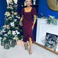 Darcie Flaired Sleeve Frill Midi Dress Burgundy