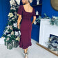 Darcie Flaired Sleeve Frill Midi Dress Burgundy