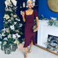 Darcie Flaired Sleeve Frill Midi Dress Burgundy