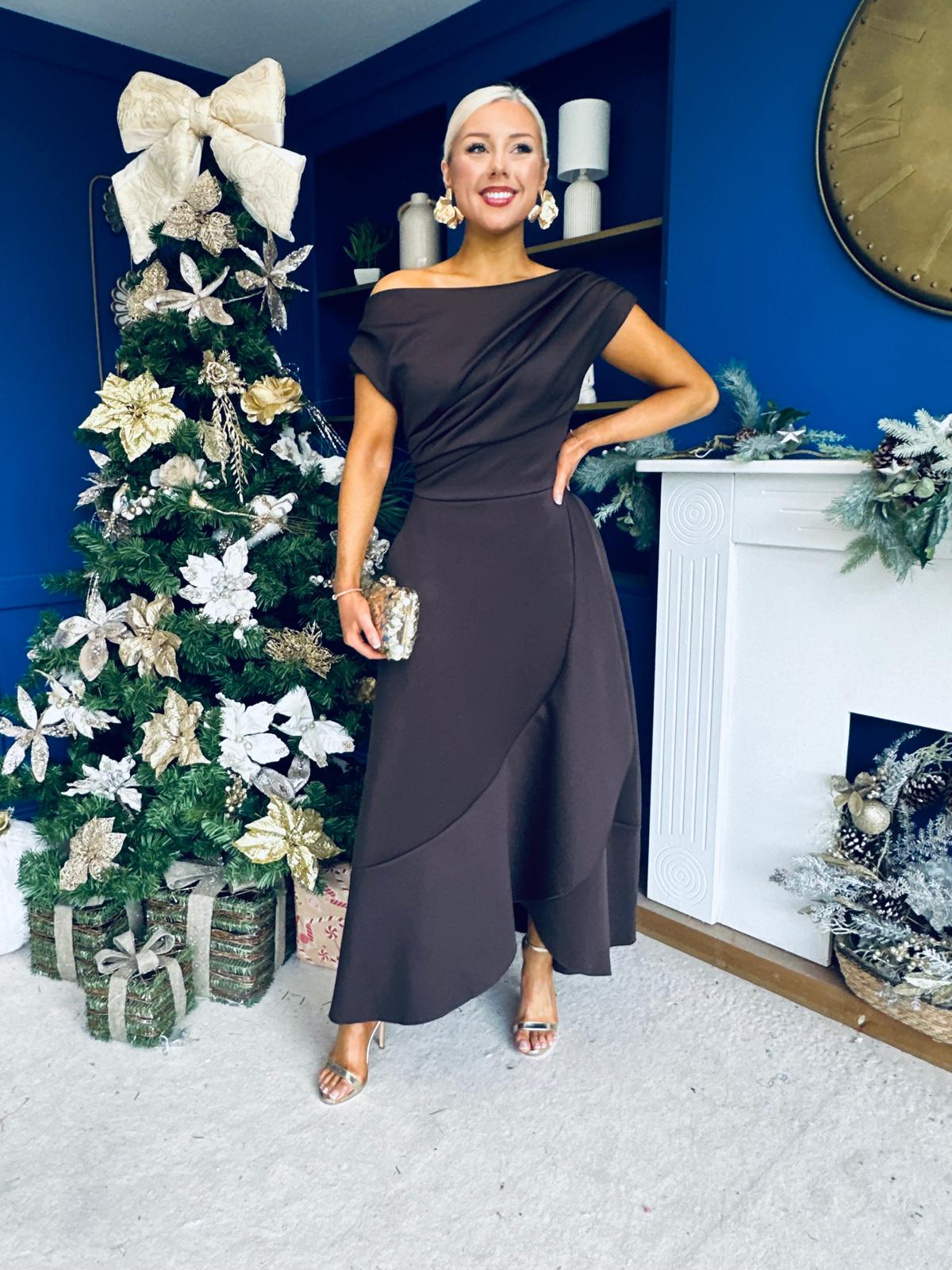 Florie Frill Wrap Maxi Dress Chocolate PRE ORDER Arriving 8 Oct