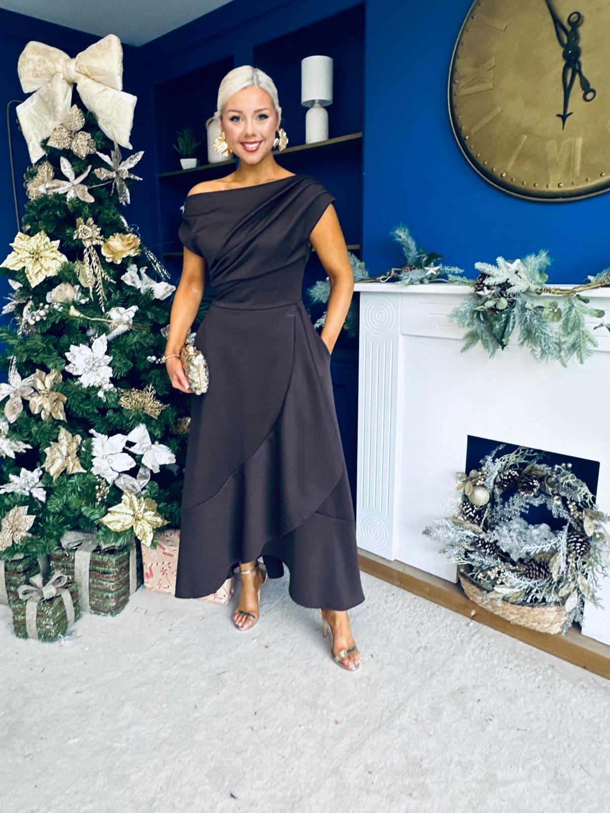 Florie Frill Wrap Maxi Dress Chocolate PRE ORDER Arriving 8 Oct