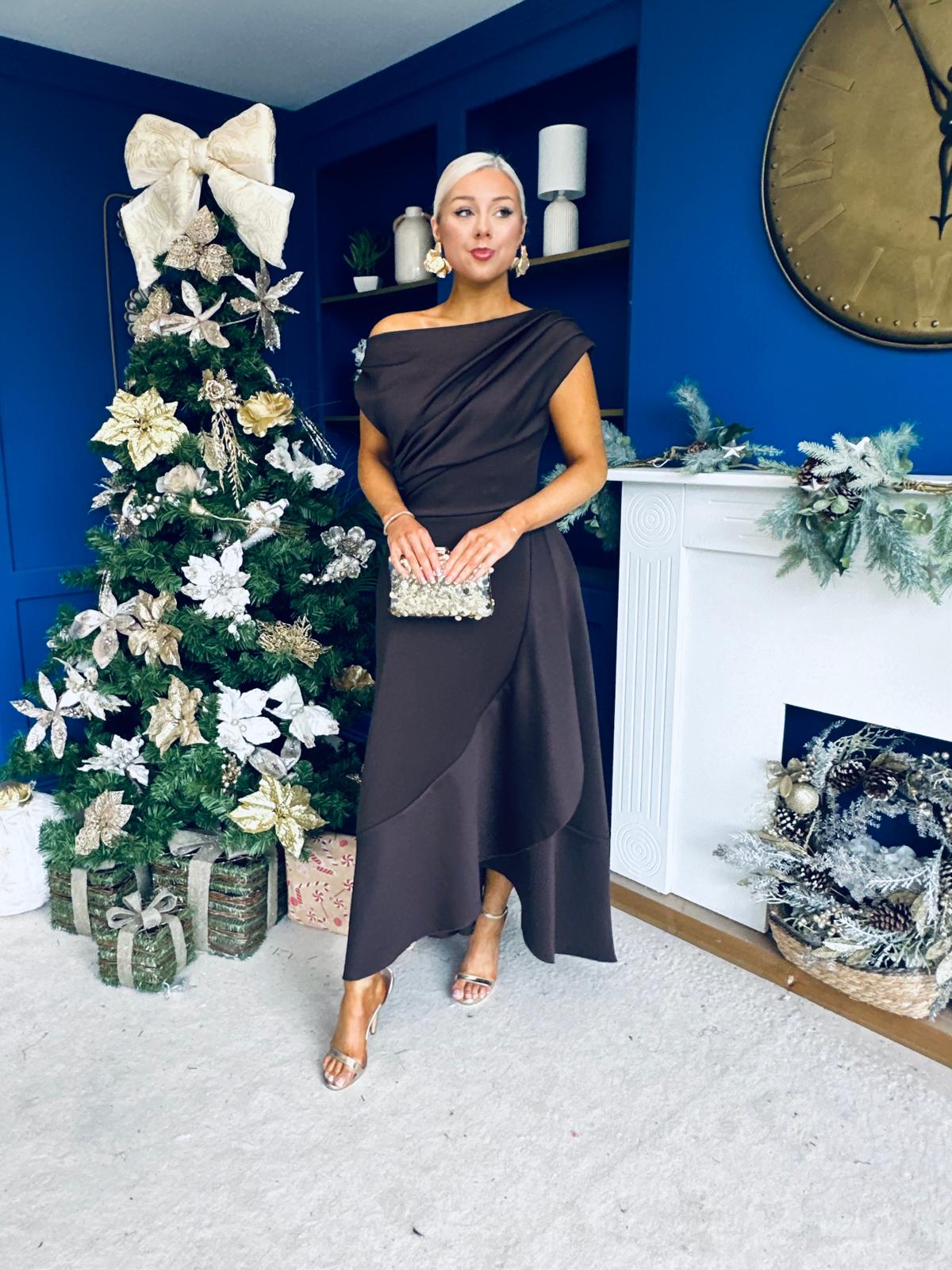Florie Frill Wrap Maxi Dress Chocolate PRE ORDER Arriving 8 Oct
