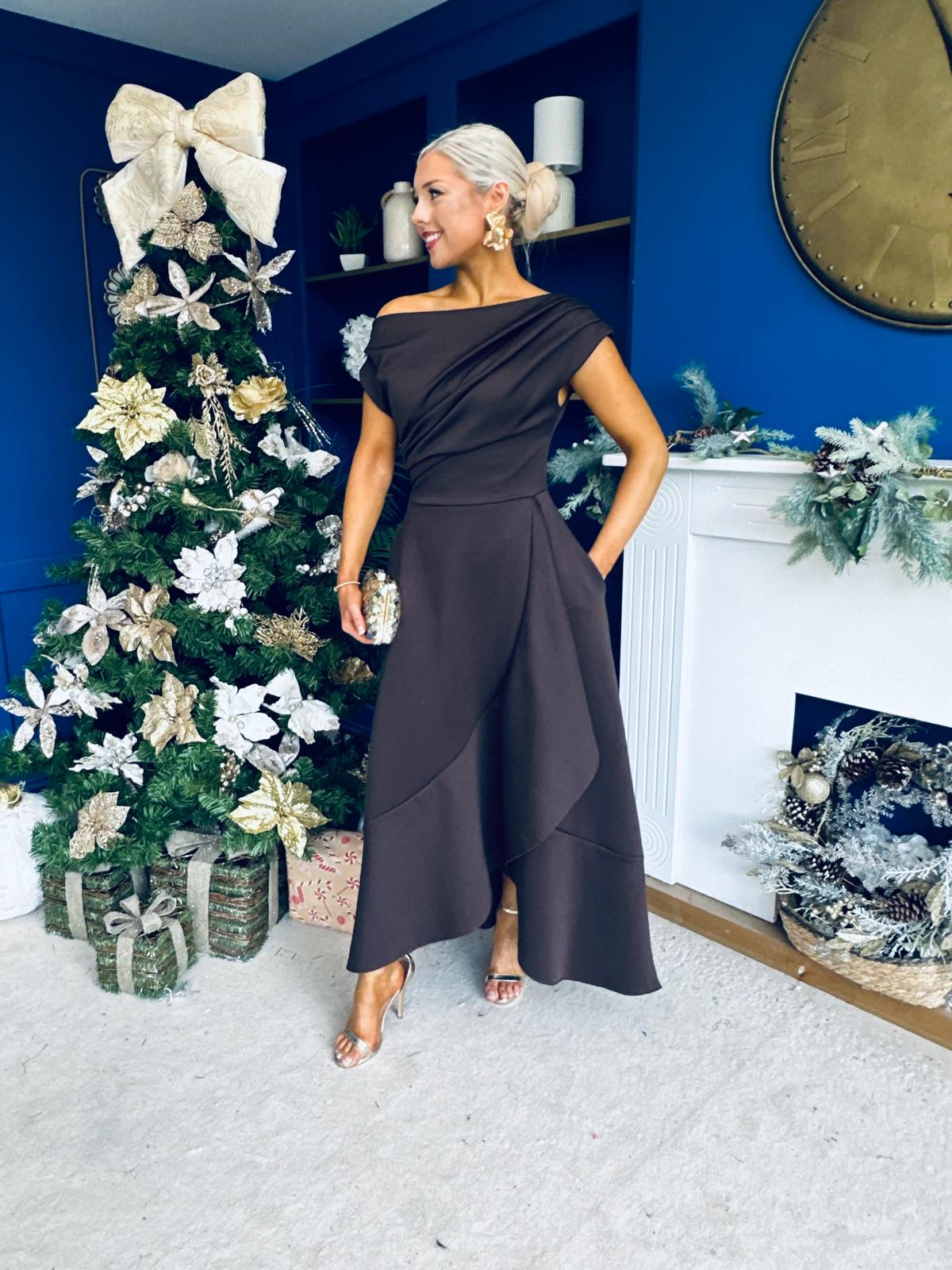 Florie Frill Wrap Maxi Dress Chocolate PRE ORDER Arriving 8 Oct