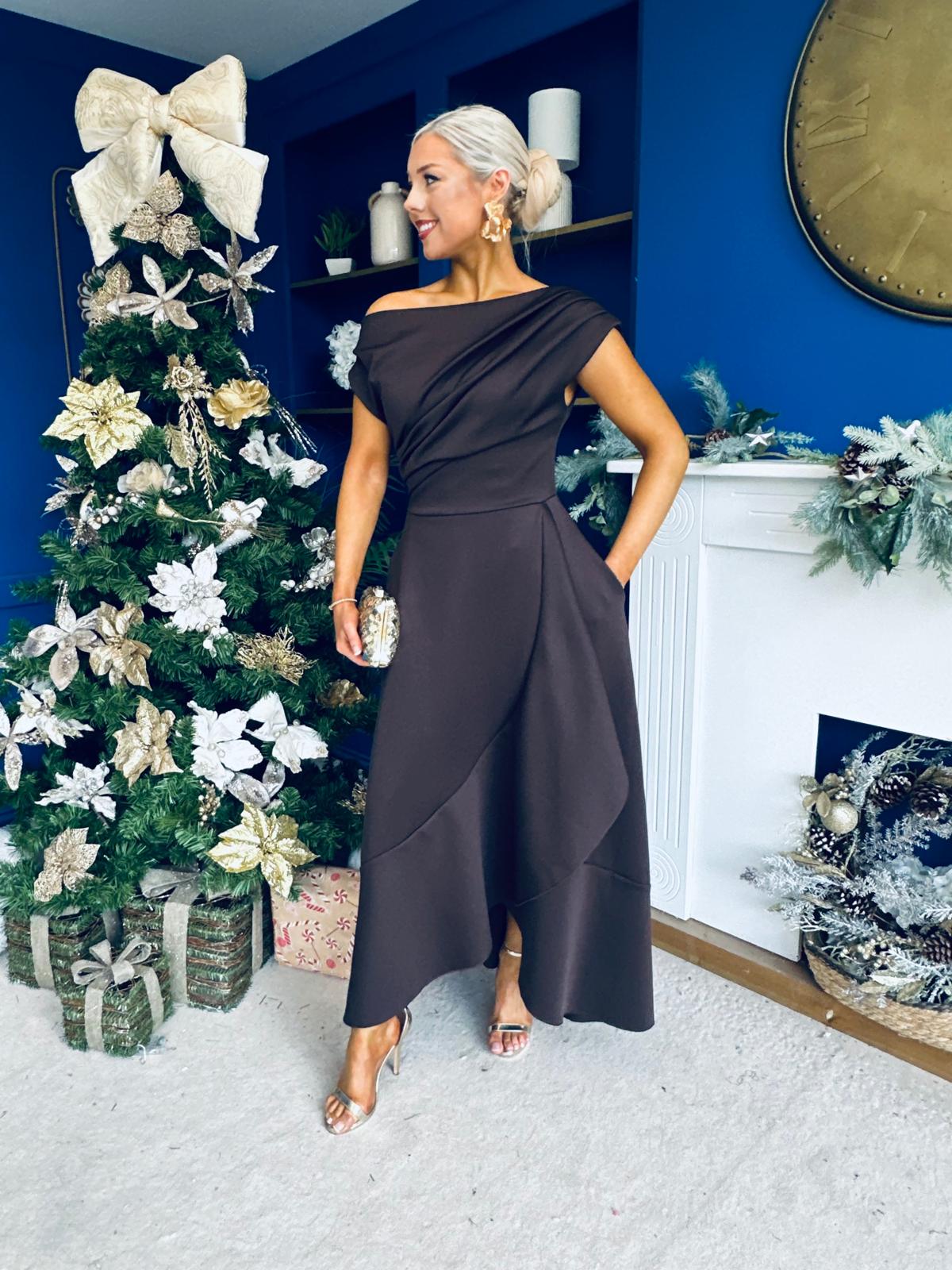 Florie Frill Wrap Maxi Dress Chocolate PRE ORDER Arriving 8 Oct