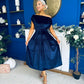 Breffy Asymmetric Neckline Skater Midi Navy Velvet