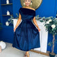 Breffy Asymmetric Neckline Skater Midi Navy Velvet