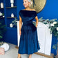 Breffy Asymmetric Neckline Skater Midi Navy Velvet