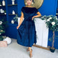 Breffy Asymmetric Neckline Skater Midi Navy Velvet