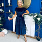 Breffy Asymmetric Neckline Skater Midi Navy Velvet