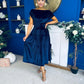 Breffy Asymmetric Neckline Skater Midi Navy Velvet