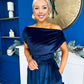 Breffy Asymmetric Neckline Skater Midi Navy Velvet
