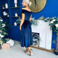 Breffy Asymmetric Neckline Skater Midi Navy Velvet