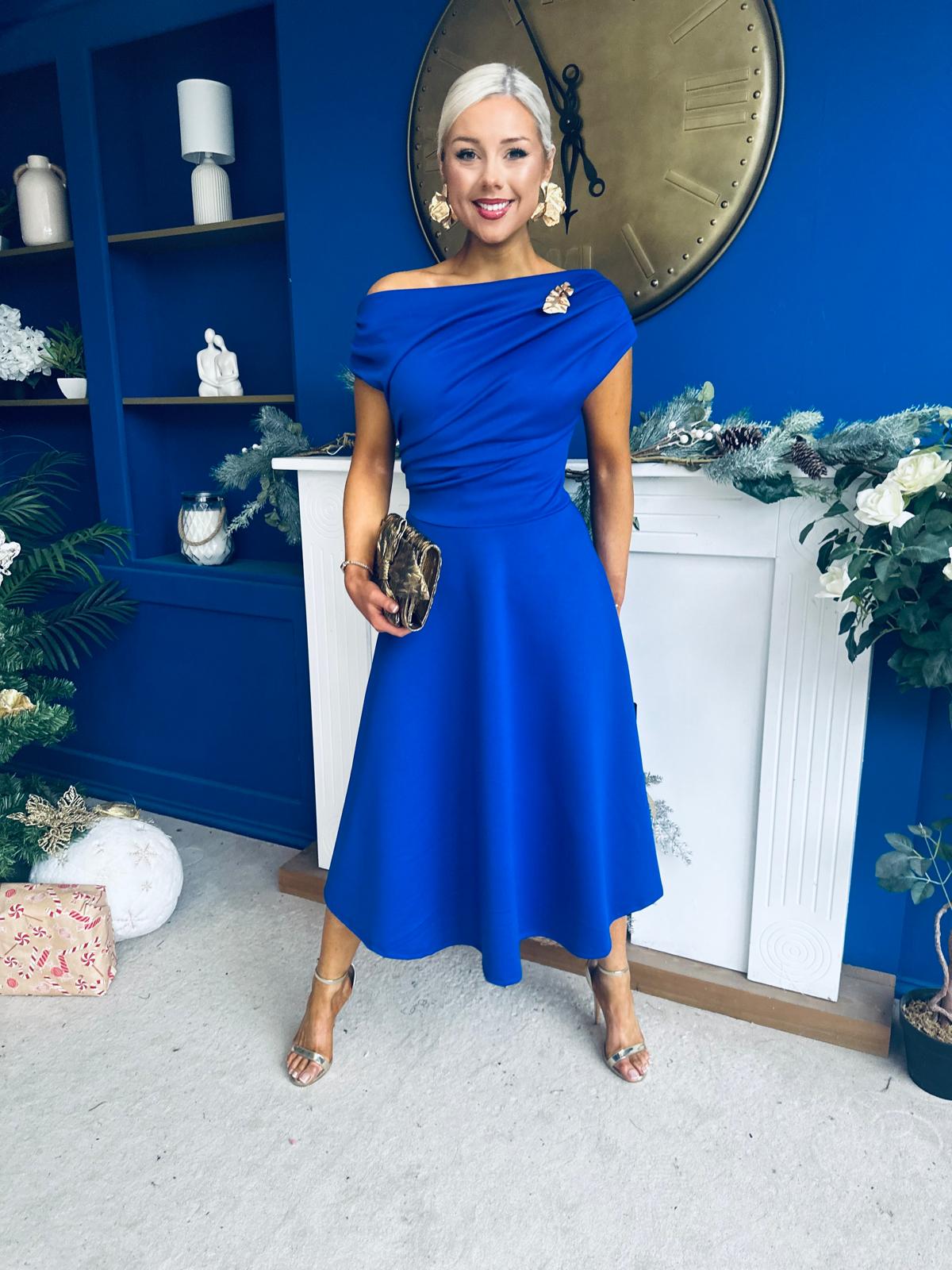 Bailey Gold Brooch Detail Midi Dress Cobalt