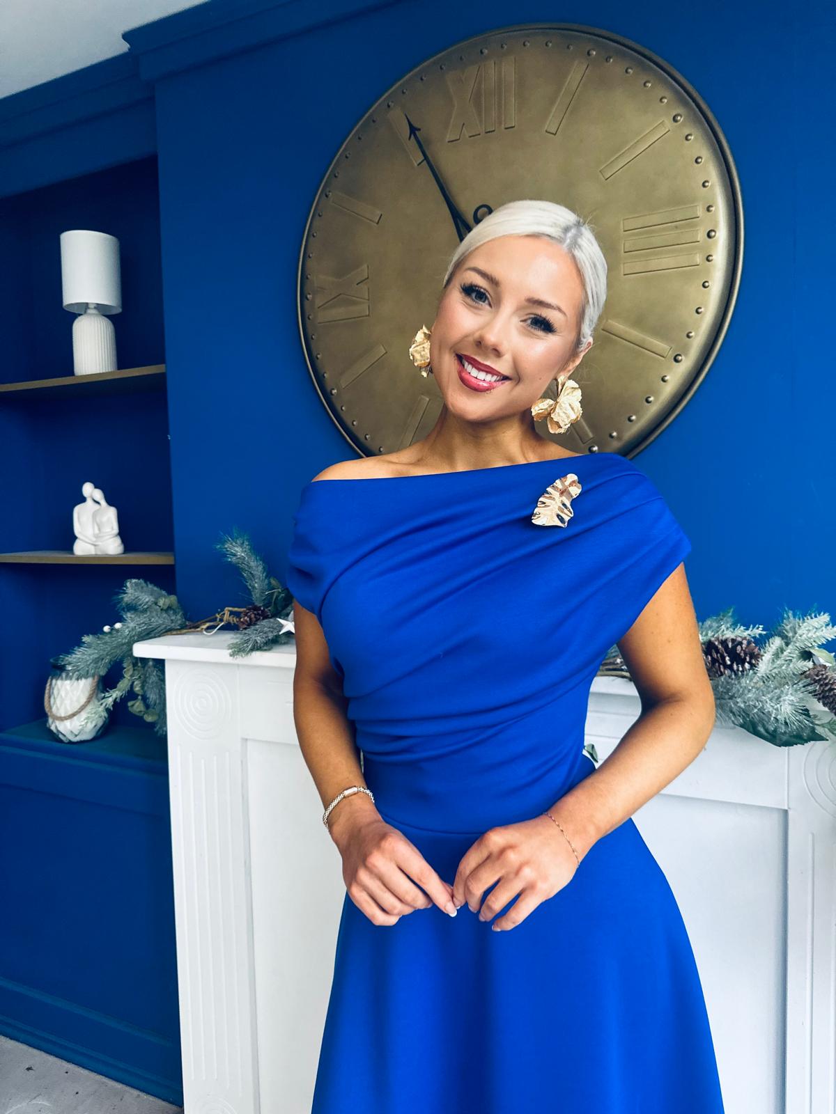 Bailey Gold Brooch Detail Midi Dress Cobalt