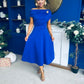 Bailey Gold Brooch Detail Midi Dress Cobalt