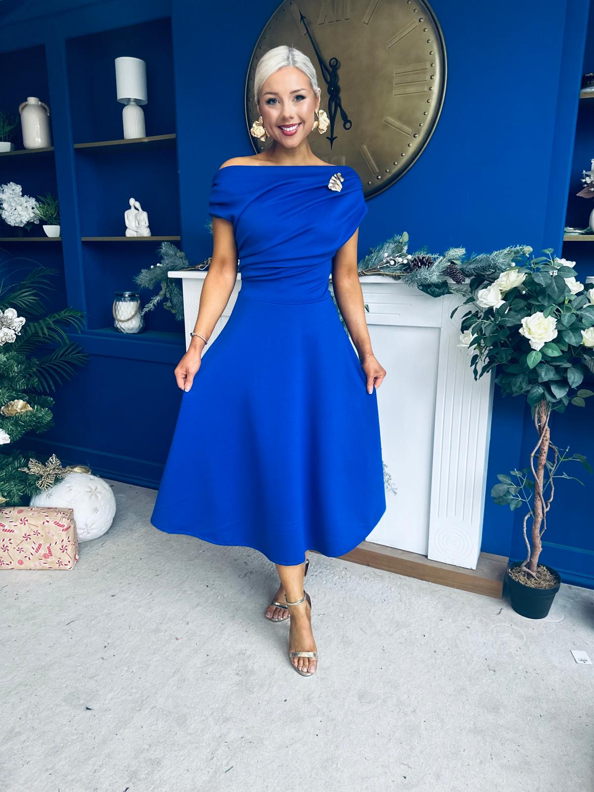 Bailey Gold Brooch Detail Midi Dress Cobalt