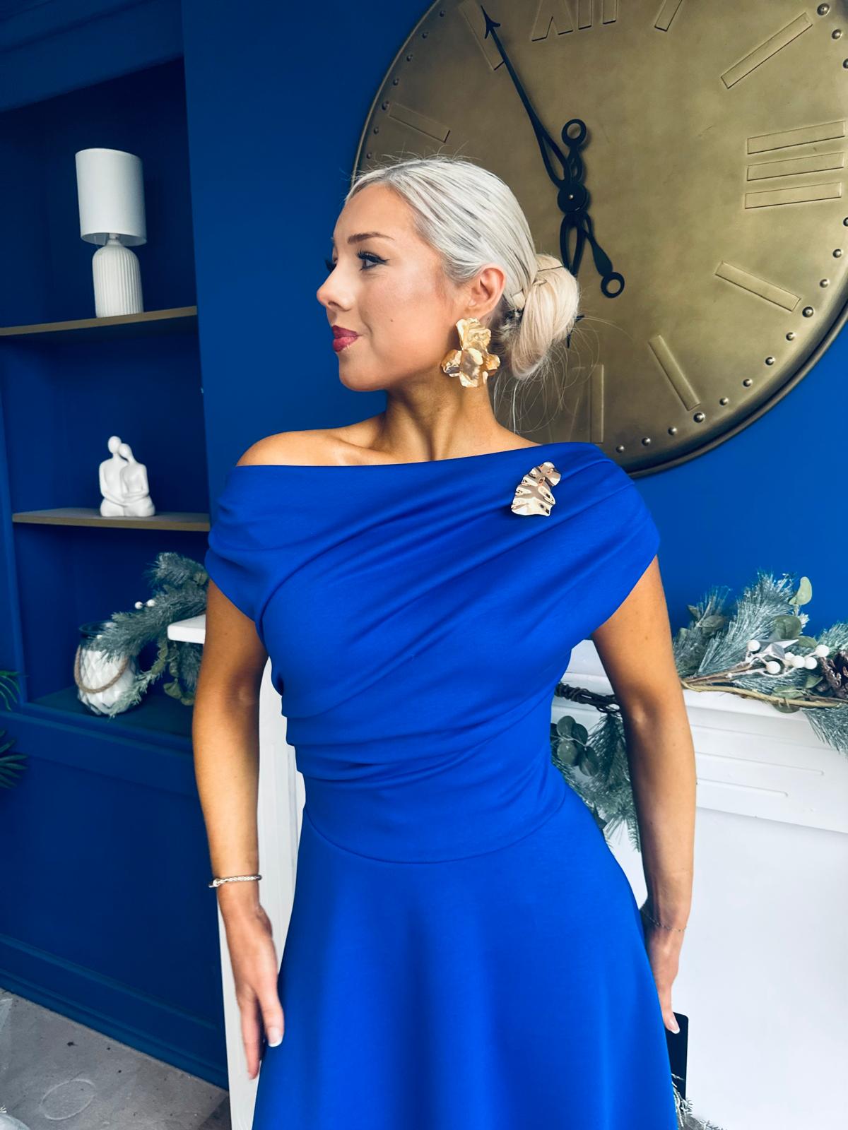 Bailey Gold Brooch Detail Midi Dress Cobalt