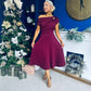 Bailey Gold Brooch Detail Midi Dress Wine