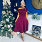 Bailey Gold Brooch Detail Midi Dress Wine