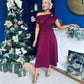 Bailey Gold Brooch Detail Midi Dress Wine