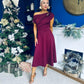 Bailey Gold Brooch Detail Midi Dress Wine