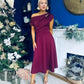 Bailey Gold Brooch Detail Midi Dress Wine