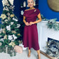 Bailey Gold Brooch Detail Midi Dress Wine