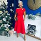 Bailey Gold Brooch Detail Midi Dress Red