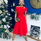 Bailey Gold Brooch Detail Midi Dress Red