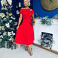 Bailey Gold Brooch Detail Midi Dress Red