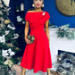 Bailey Gold Brooch Detail Midi Dress Red