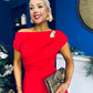 Bailey Gold Brooch Detail Midi Dress Red