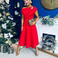 Bailey Gold Brooch Detail Midi Dress Red