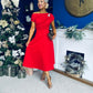 Bailey Gold Brooch Detail Midi Dress Red