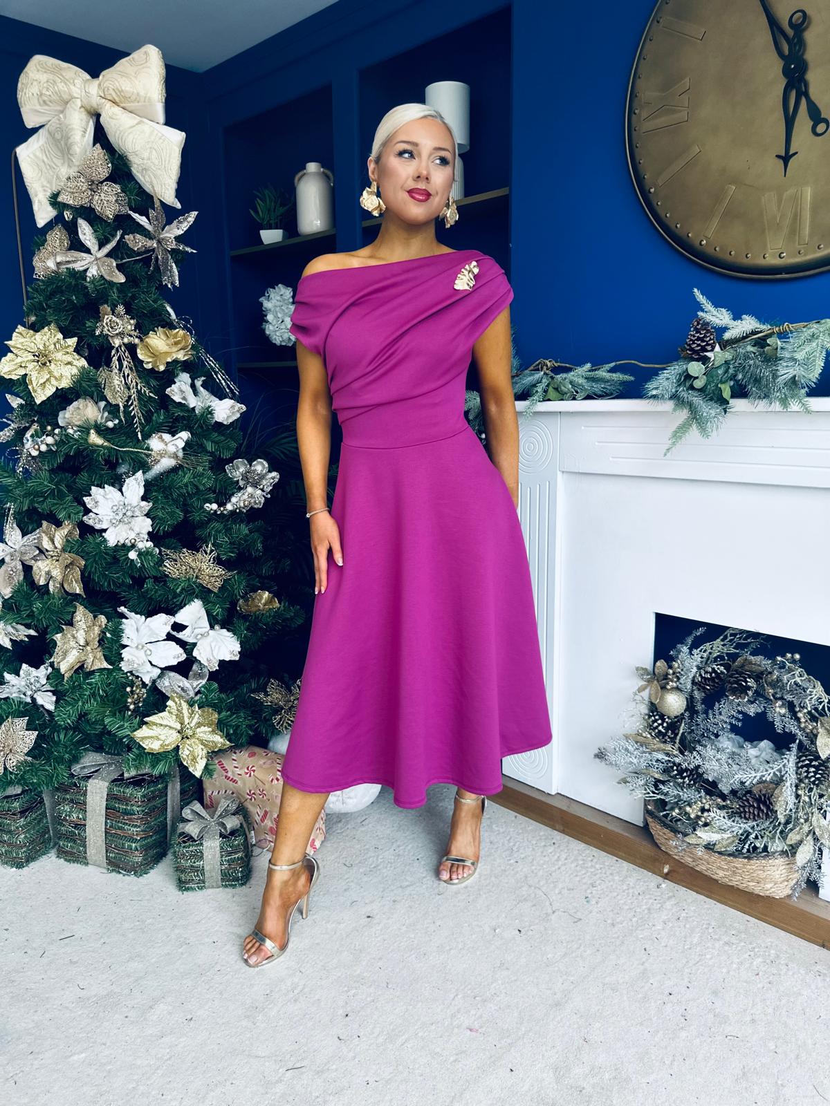 Bailey Gold Brooch Detail Midi Dress Orchid