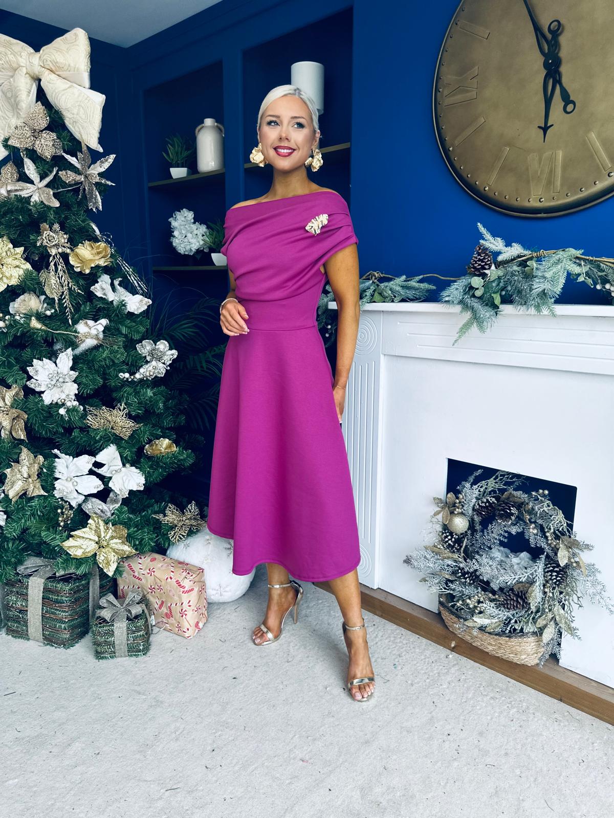Bailey Gold Brooch Detail Midi Dress Orchid