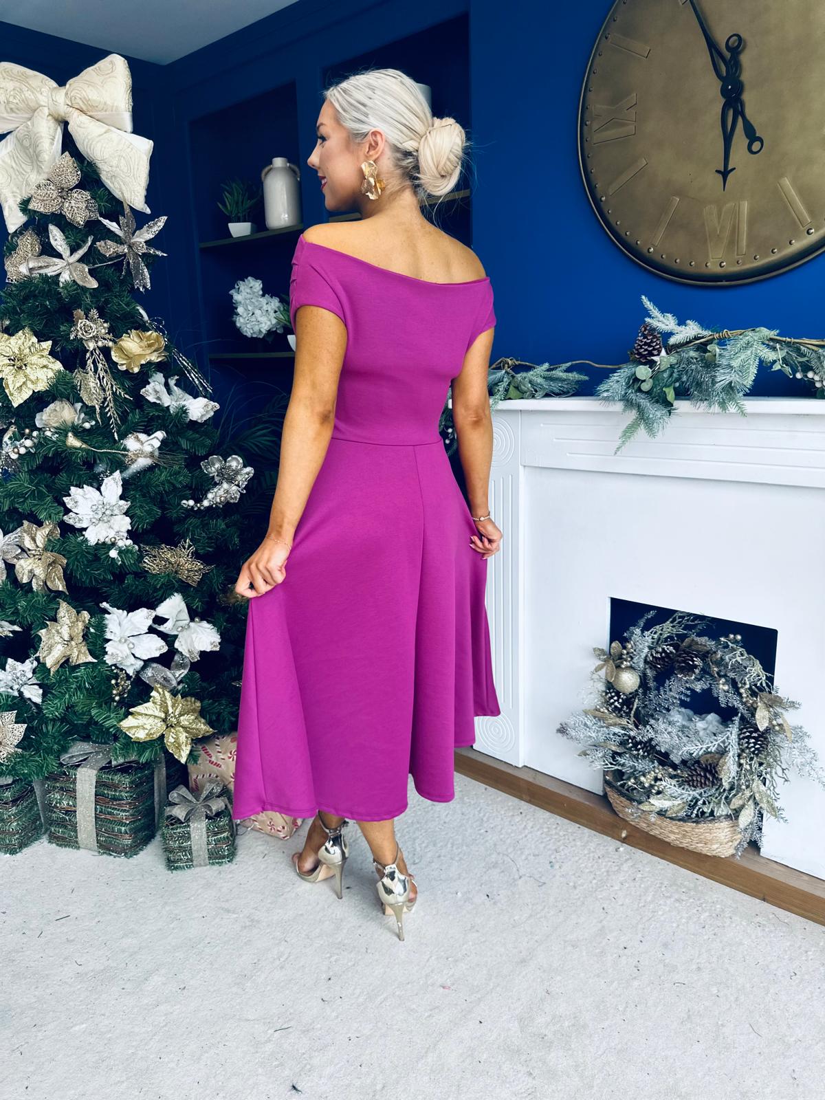 Bailey Gold Brooch Detail Midi Dress Orchid