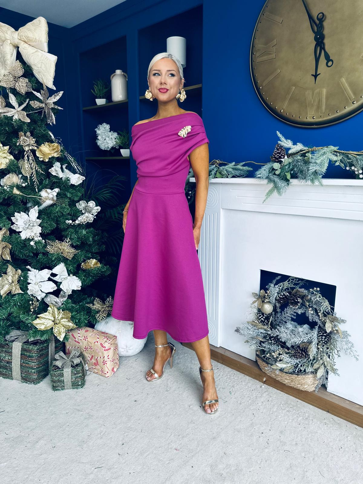 Bailey Gold Brooch Detail Midi Dress Orchid