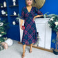 Abigail Lace Trim Midi Dress Check Navy