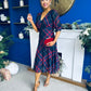 Abigail Lace Trim Midi Dress Check Navy
