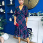 Abigail Lace Trim Midi Dress Check Navy