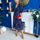 Abigail Lace Trim Midi Dress Check Navy