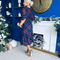Abigail Lace Trim Midi Dress Check Navy