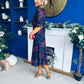 Abigail Lace Trim Midi Dress Check Navy