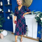 Abigail Lace Trim Midi Dress Check Navy