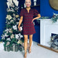 Leonora Check Puff Sleeve Mini Dress Wine
