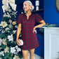 Leonora Check Puff Sleeve Mini Dress Wine